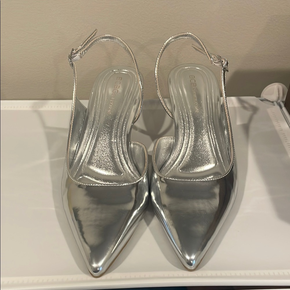 BCBGMaxAzria Silver Stiletto Slingback Heels